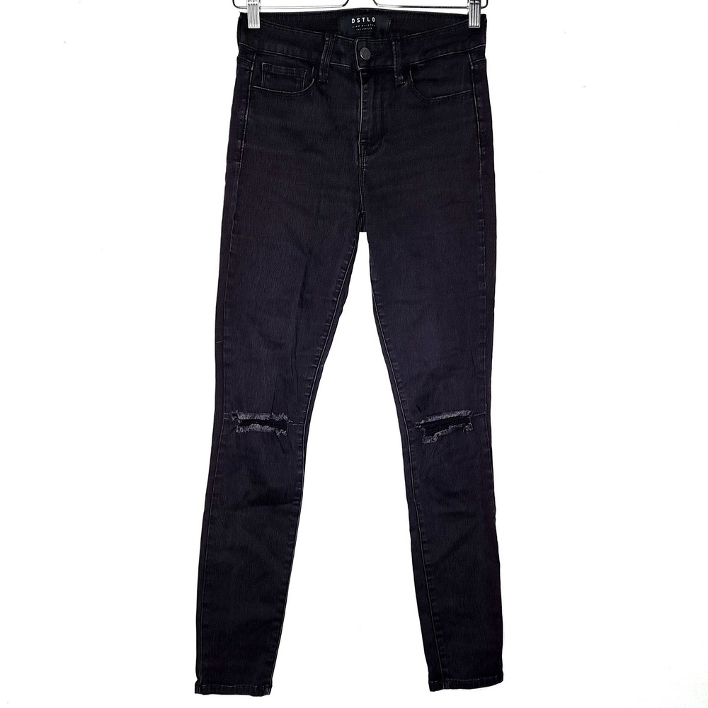 DSTLD High Waisted Skinny Jeans 25 Black Distressed Knee‎ Denim Pants W02-16-012